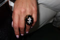 David Webb Platinum & 18K Yellow Gold Fleur De Lis Black Enamel Diamond Ring view 7