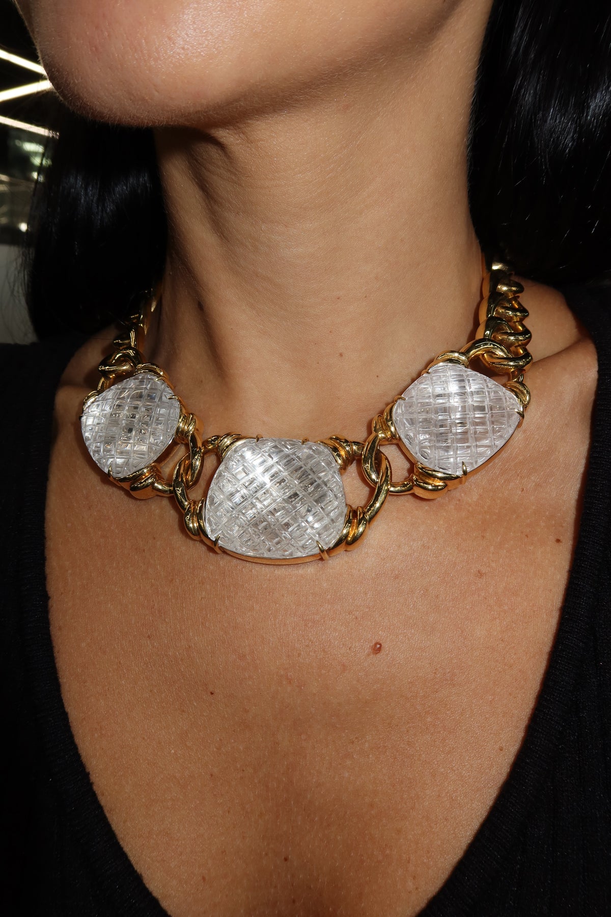 David Webb 18K Yellow Gold Crystal Pool Rock Crystal Necklace — view 10 — Laura Milman New York