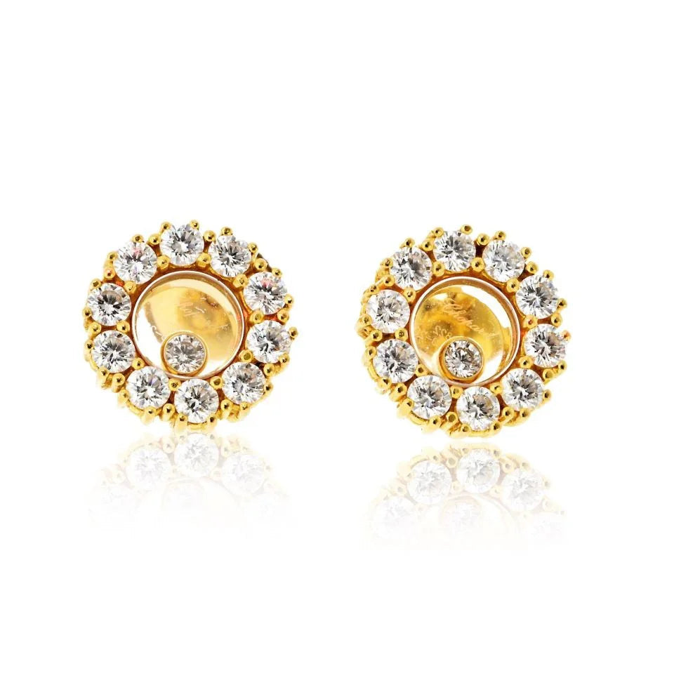Chopard 18K Yellow Gold Happy Diamond Round 1.20cttw Stud Earrings — Laura Milman New York
