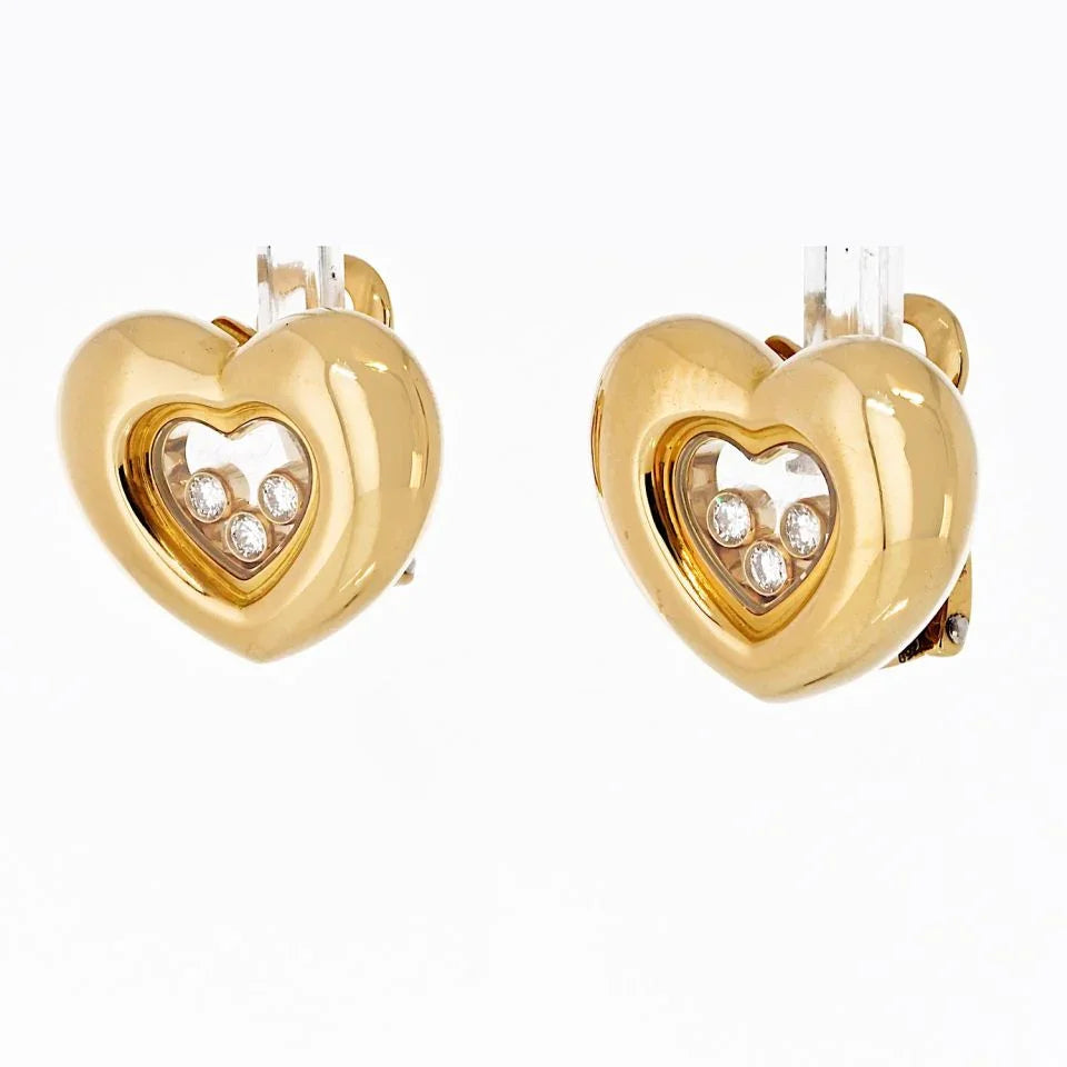 Chopard Happy Diamonds 18K Yellow Gold Three Diamond Floating 0.25cttw Earrings — view 2 — Laura Milman New York