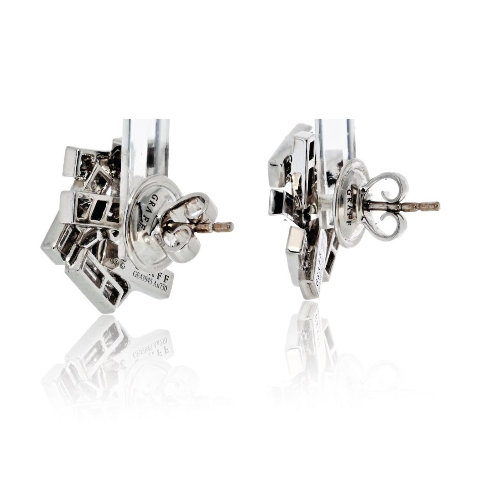 Graff 18K White Gold Threads Baguette And Round Earrings — view 3 — Laura Milman New York