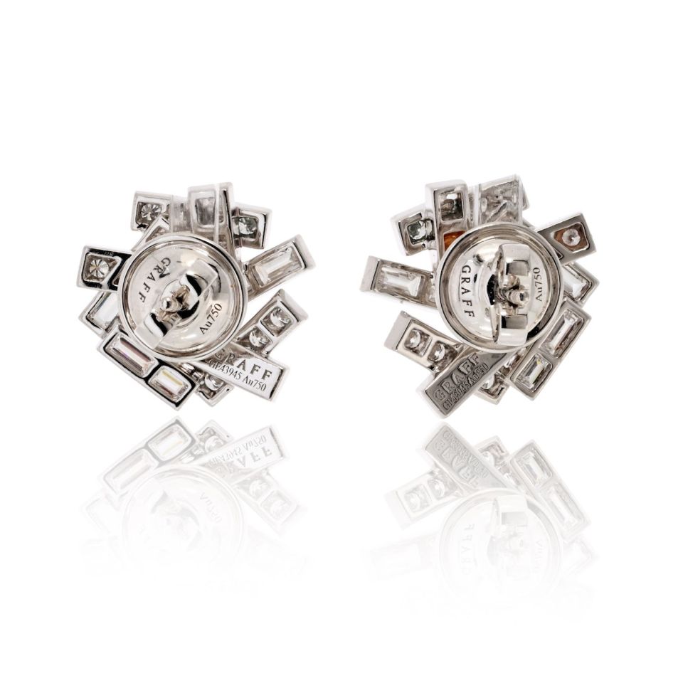 Graff 18K White Gold Threads Baguette And Round Earrings — view 4 — Laura Milman New York