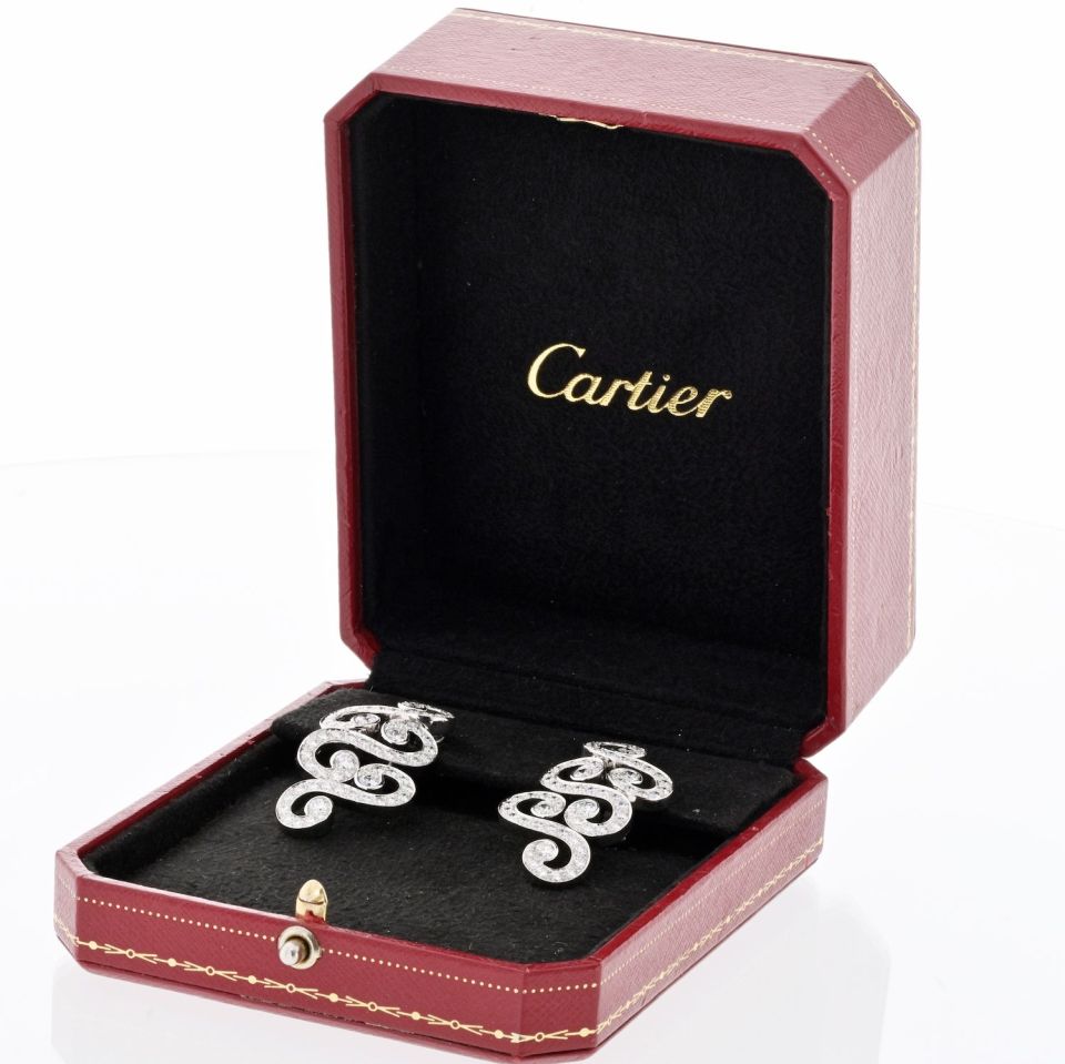 Cartier Arabesque Scroll Earrings in 18K White Gold with 6.50ct Diamonds, 41mm