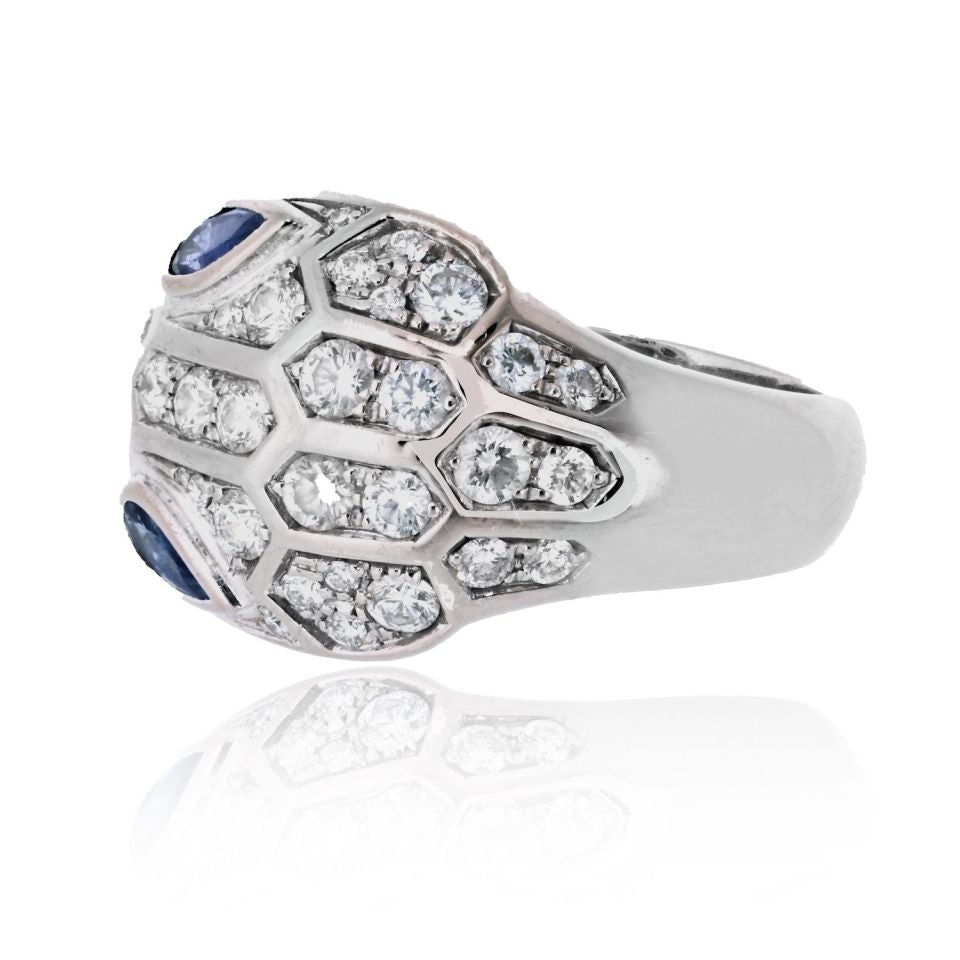 Bvlgari Serpenti 18K White Gold Diamond Sapphire Ring Size 6.5