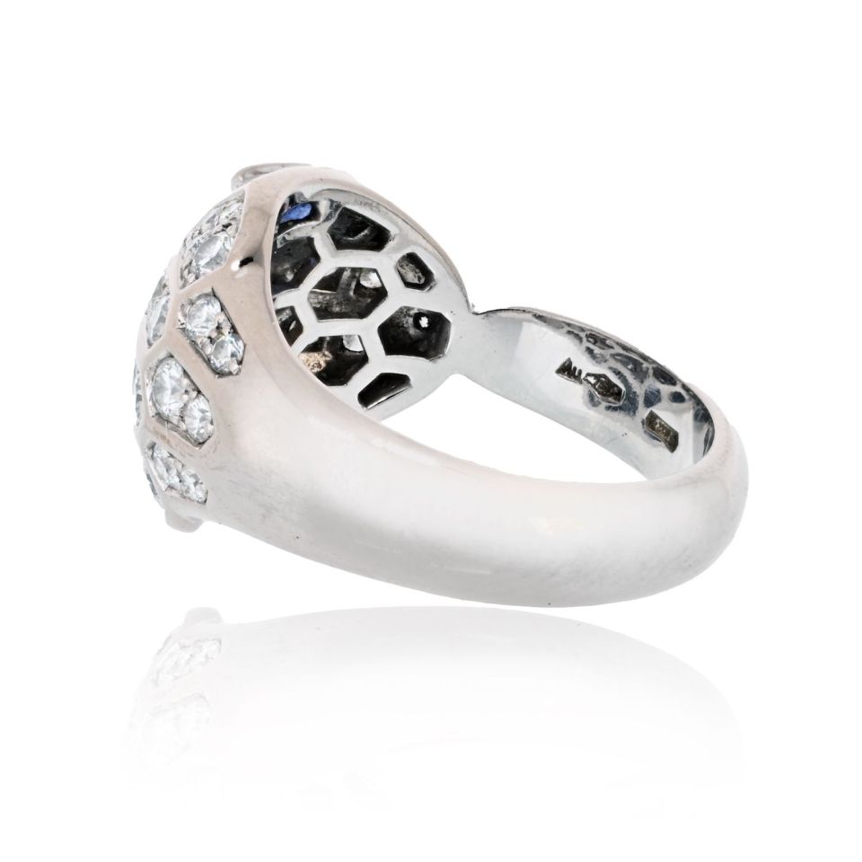Bvlgari Serpenti 18K White Gold Diamond Sapphire Ring Size 6.5