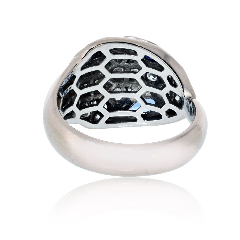 Bvlgari Serpenti 18K White Gold Diamond Sapphire Ring Size 6.5