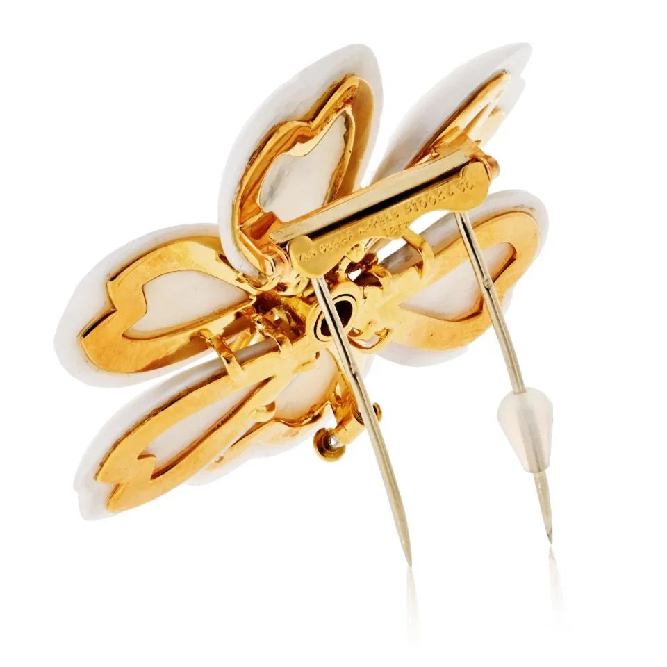 Van Cleef & Arpels 18K Yellow Gold Rose De Noel White Coral Large Model Brooch — view 3 — Laura Milman New York