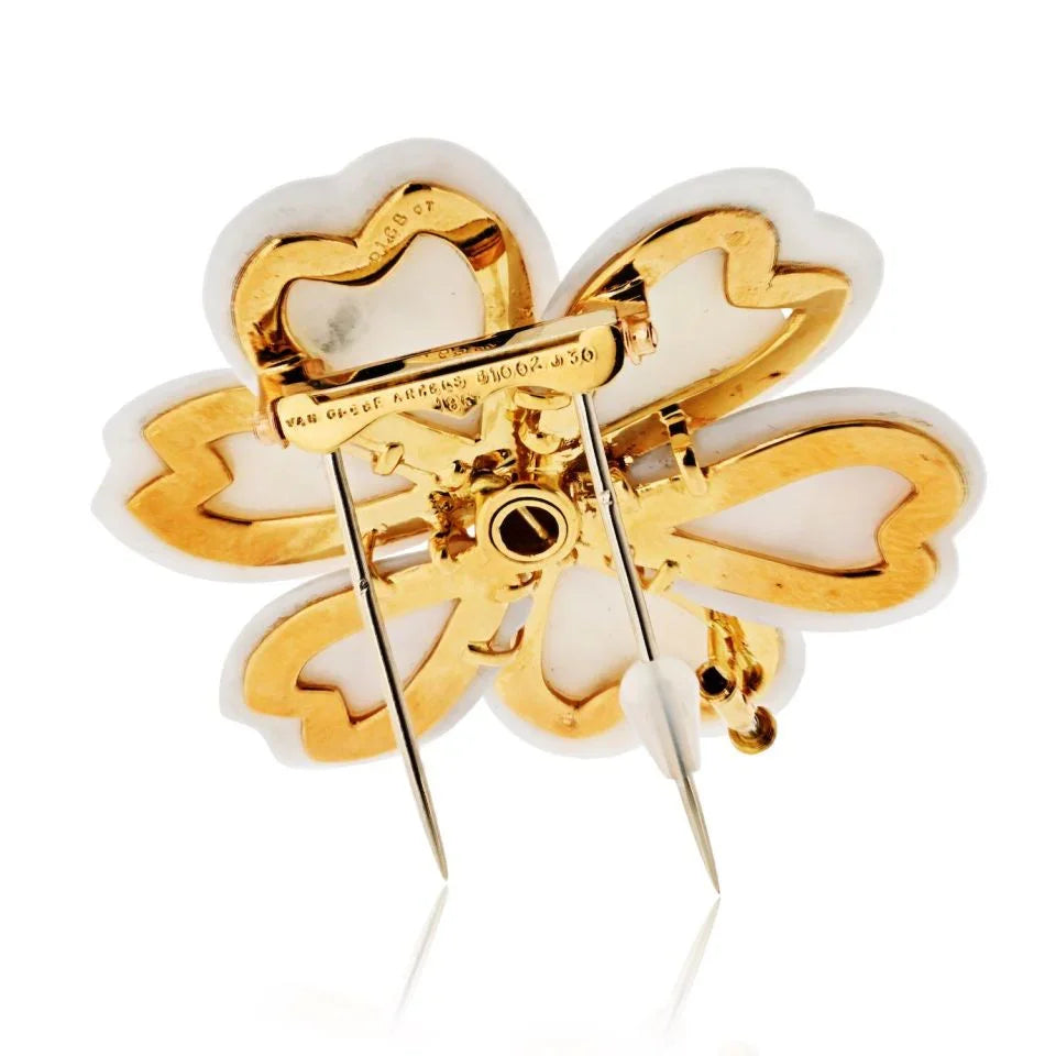 Van Cleef & Arpels 18K Yellow Gold Rose De Noel White Coral Large Model Brooch — view 4 — Laura Milman New York