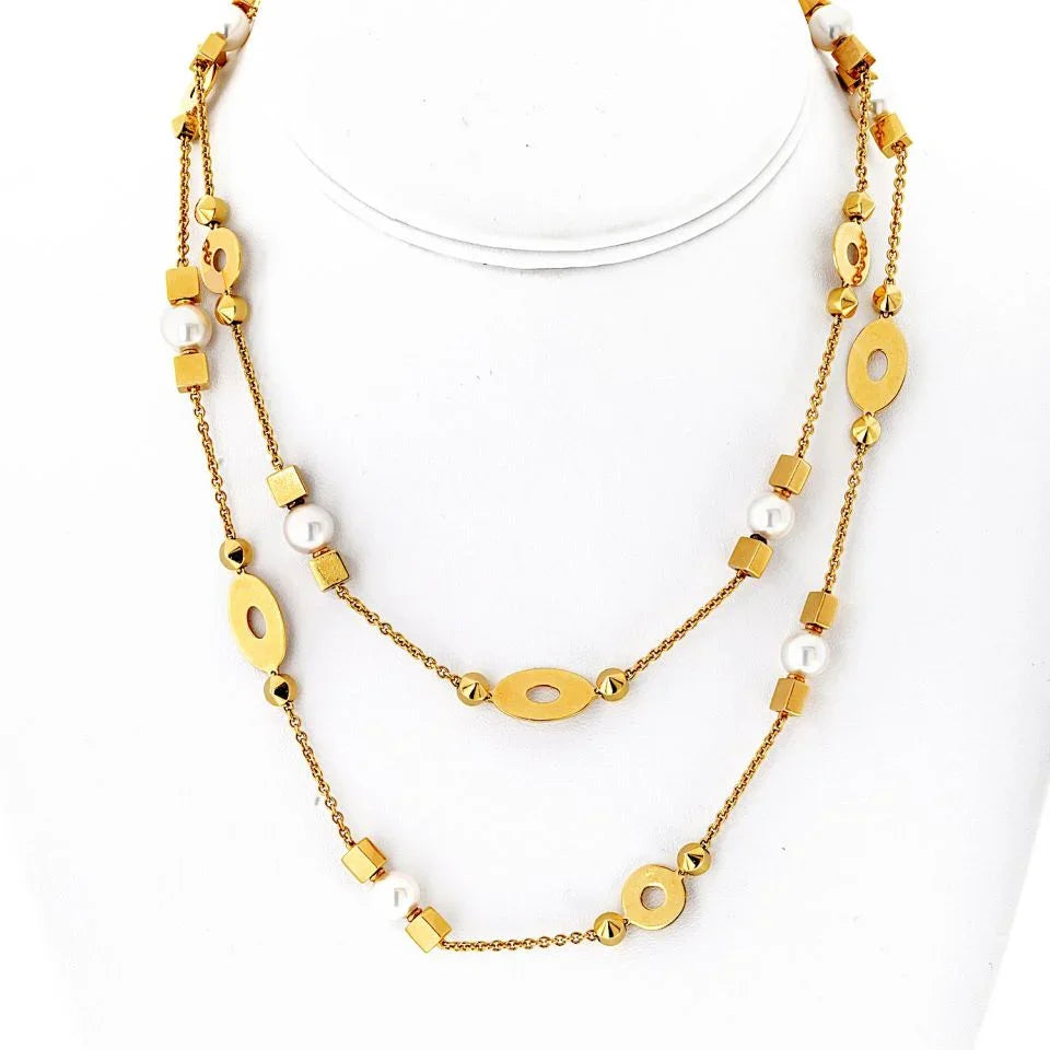 Bvlgari 18K Yellow Gold Lycea Pearl Chain 33 Inches Long Necklace — Laura Milman New York