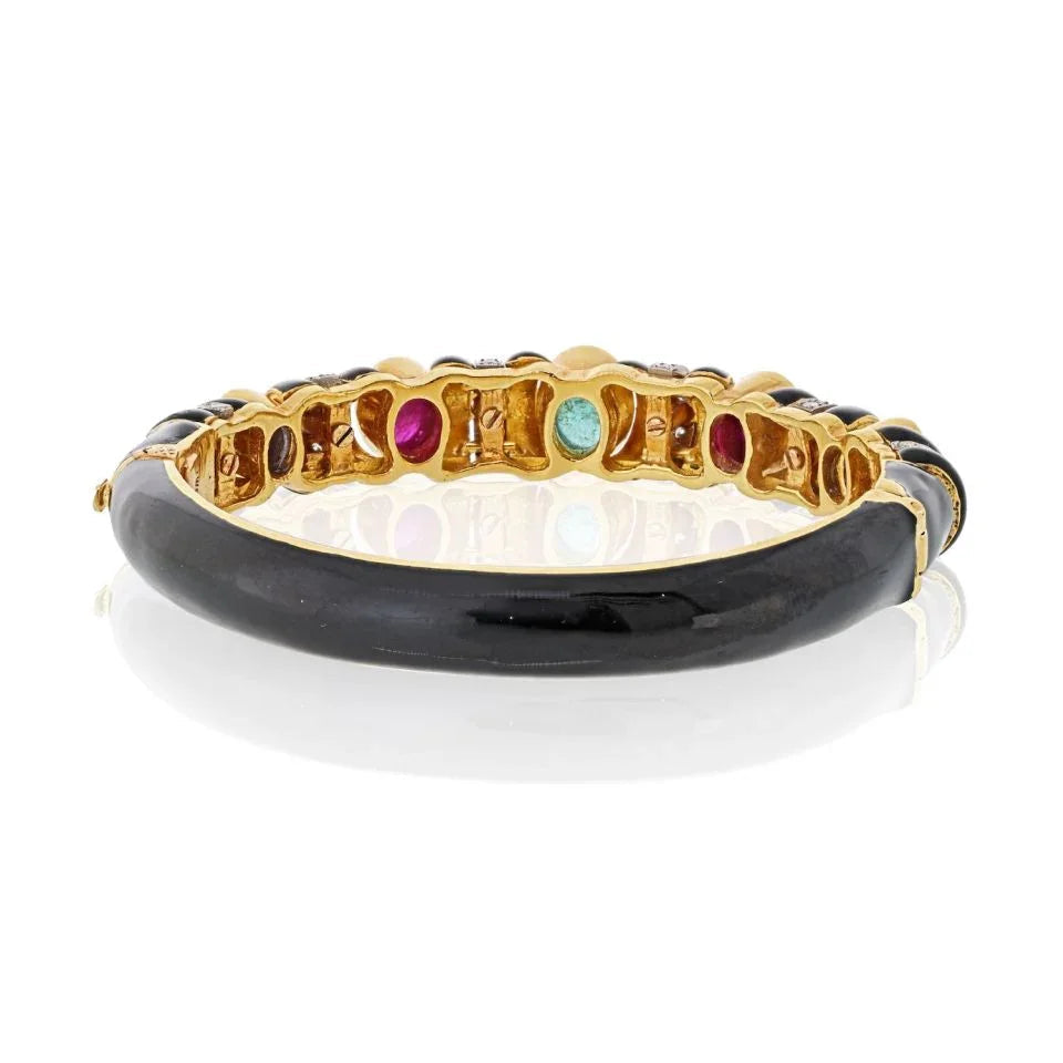 David Webb 18K Yellow Gold Black Enamel With Gemstones And Diamonds Bracelet — view 4 — Laura Milman New York