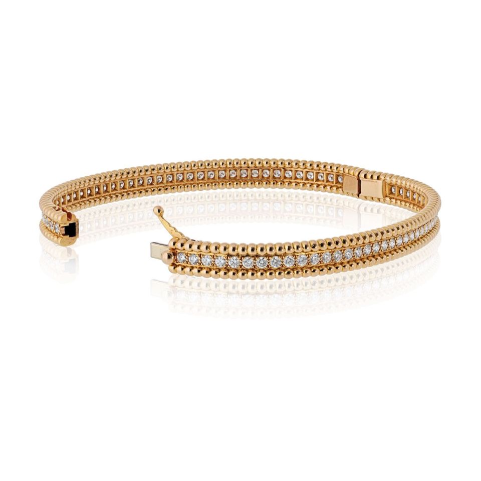 Van Cleef & Arpels 18K Rose Gold Perlee Diamond Size L Bangle 1 Row Bracelet — view 3 — Laura Milman New York