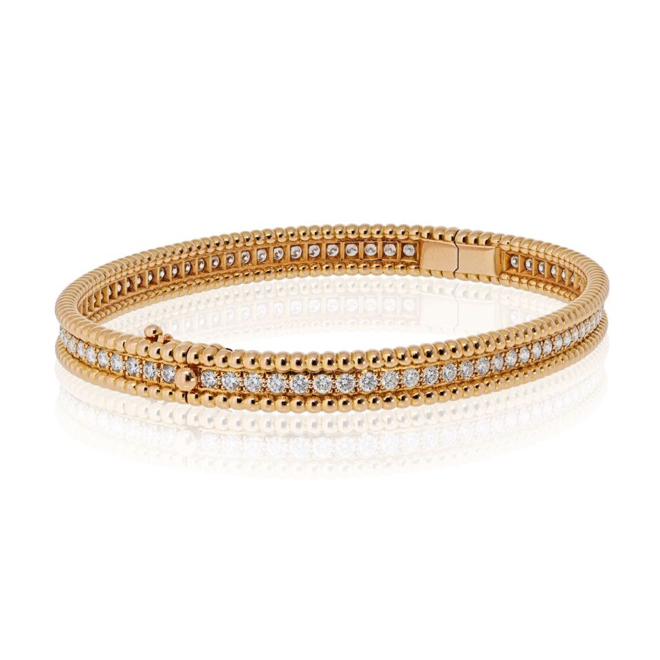 Van Cleef & Arpels 18K Rose Gold Perlee Diamond Size L Bangle 1 Row Bracelet — view 4 — Laura Milman New York