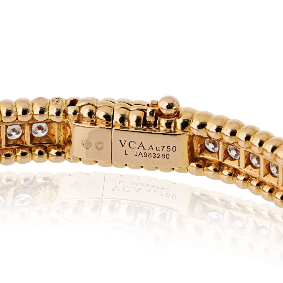 Van Cleef & Arpels 18K Rose Gold Perlee Diamond Size L Bangle 1 Row Bracelet — view 5 — Laura Milman New York