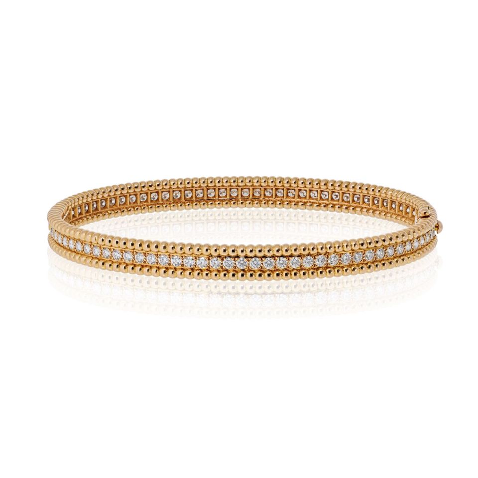 Van Cleef & Arpels 18K Rose Gold Perlee Diamond Size L Bangle 1 Row Bracelet — Laura Milman New York