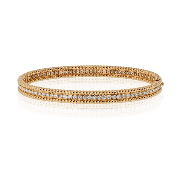 Van Cleef & Arpels 18K Rose Gold Perlee Diamond Size L Bangle 1 Row Bracelet
