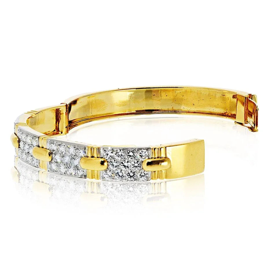 David Webb Platinum & 18K Yellow Gold Stitch Round Diamond Bangle Bracelet — view 3 — Laura Milman New York