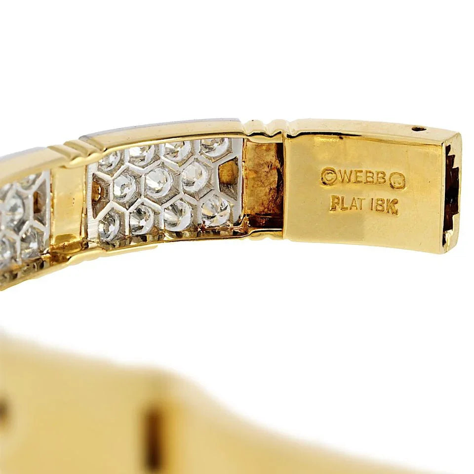 David Webb Platinum & 18K Yellow Gold Stitch Round Diamond Bangle Bracelet — view 5 — Laura Milman New York