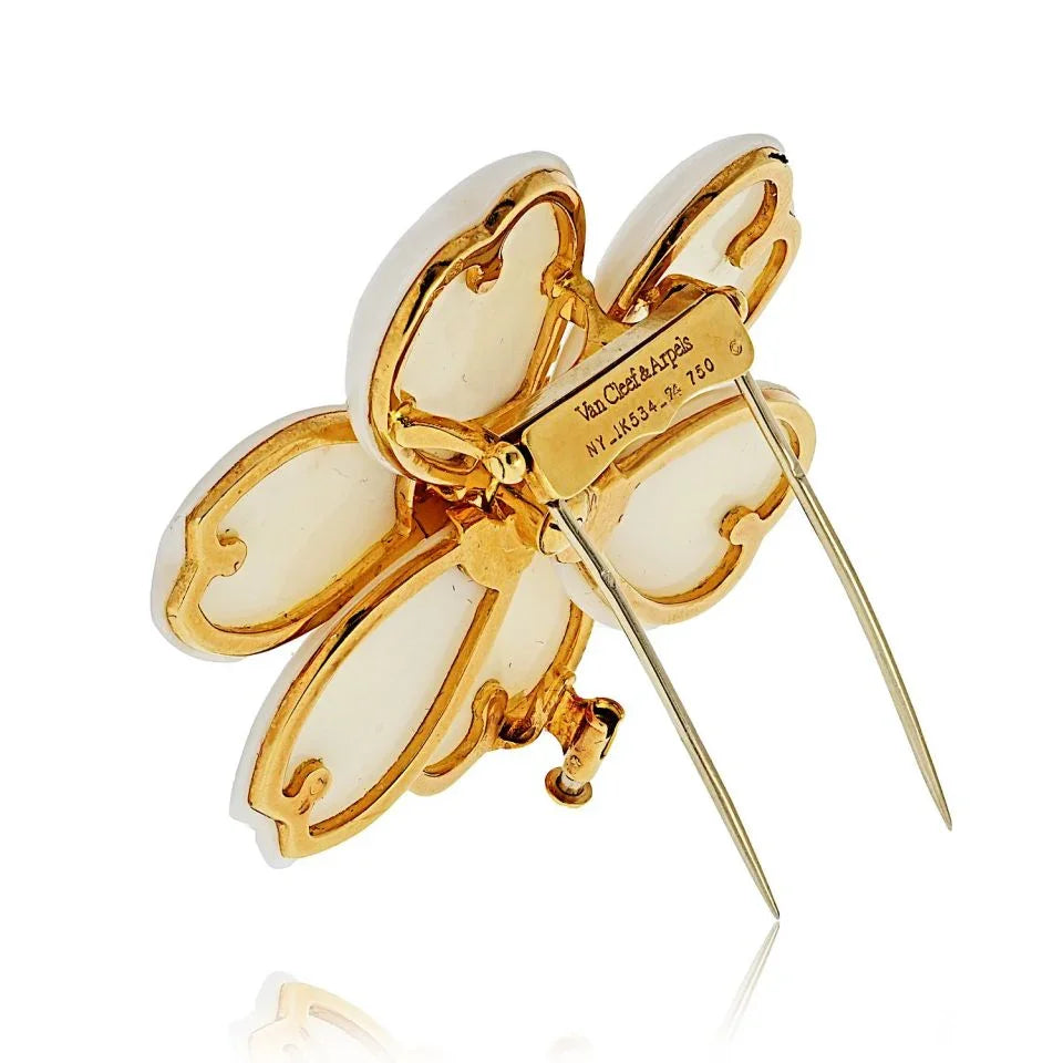 Van Cleef & Arpels 18K Yellow Gold Rose De Noel 2 Inches Coral Brooch — view 3 — Laura Milman New York