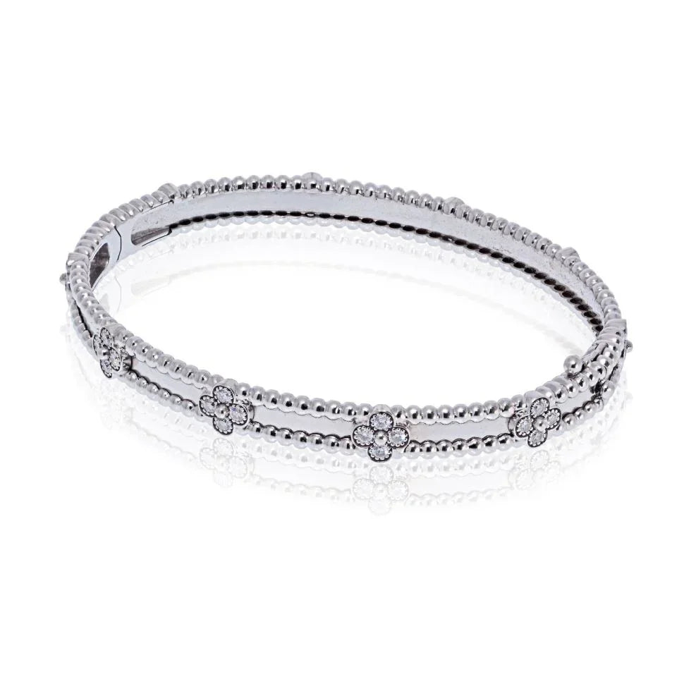 Van Cleef & Arpels 18K White Gold Perlee Clover Diamond Size S Bracelet — view 2 — Laura Milman New York
