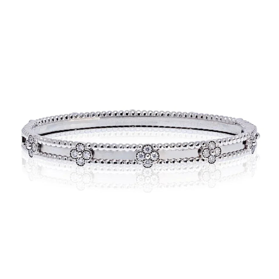Van Cleef & Arpels 18K White Gold Perlee Clover Diamond Size S Bracelet — Laura Milman New York