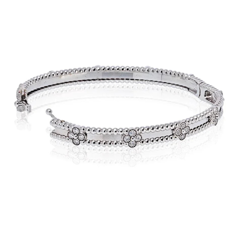Van Cleef & Arpels 18K White Gold Perlee Diamond Clovers Size S Bracelet — view 3 — Laura Milman New York