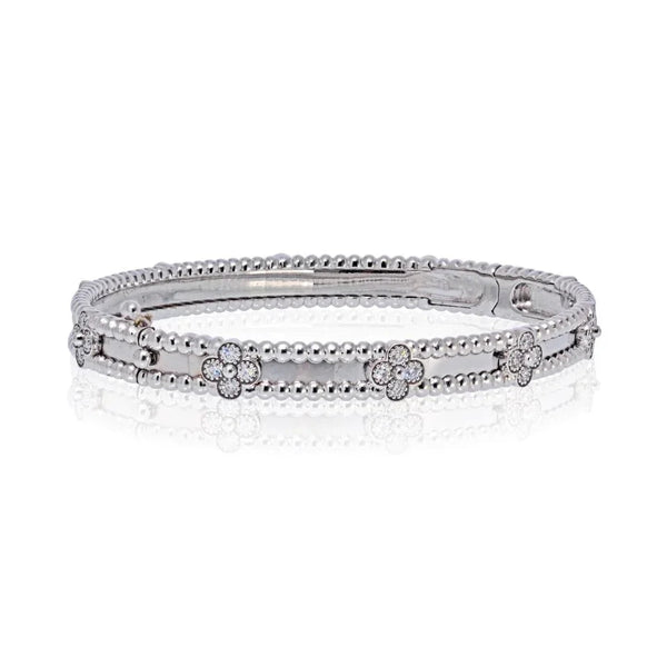 Van Cleef & Arpels 18K White Gold Perlee Diamond Clovers Size S Bracelet