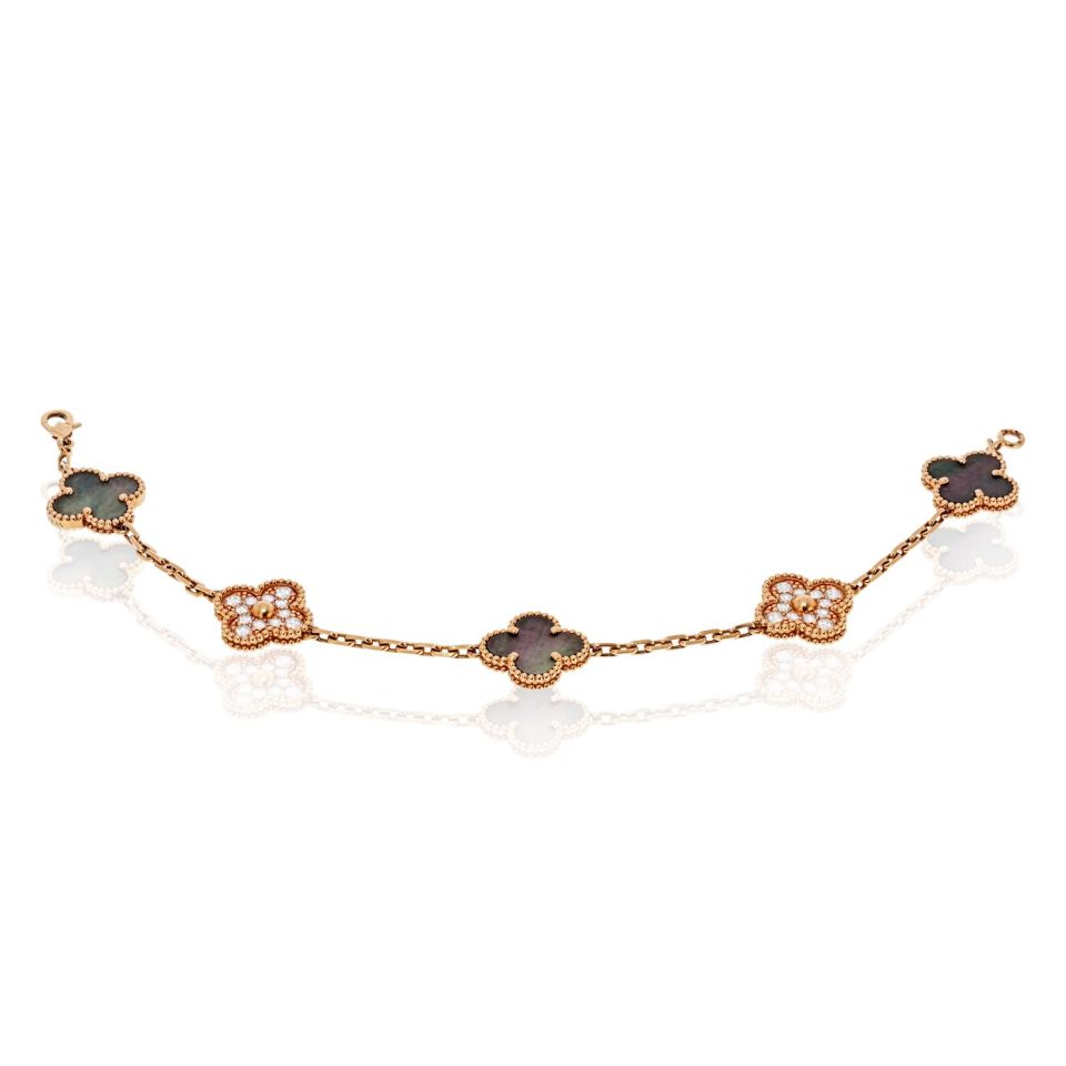 Van Cleef & Arpels Alhambra 18K Rose Gold Grey Mop And Diamonds Bracelet — view 2 — Laura Milman New York