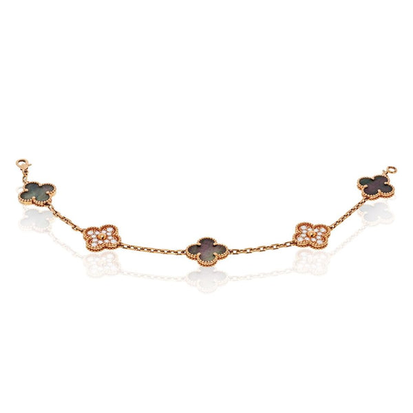 Van Cleef & Arpels Alhambra 18K Rose Gold Grey Mop And Diamonds Bracelet — view 2