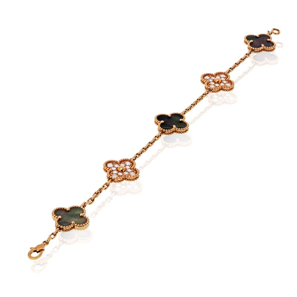 Van Cleef & Arpels Alhambra 18K Rose Gold Grey Mop And Diamonds Bracelet — view 3 — Laura Milman New York
