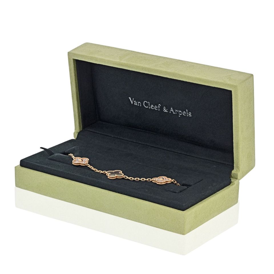 Van Cleef & Arpels Alhambra 18K Rose Gold Grey Mop And Diamonds Bracelet — view 4 — Laura Milman New York