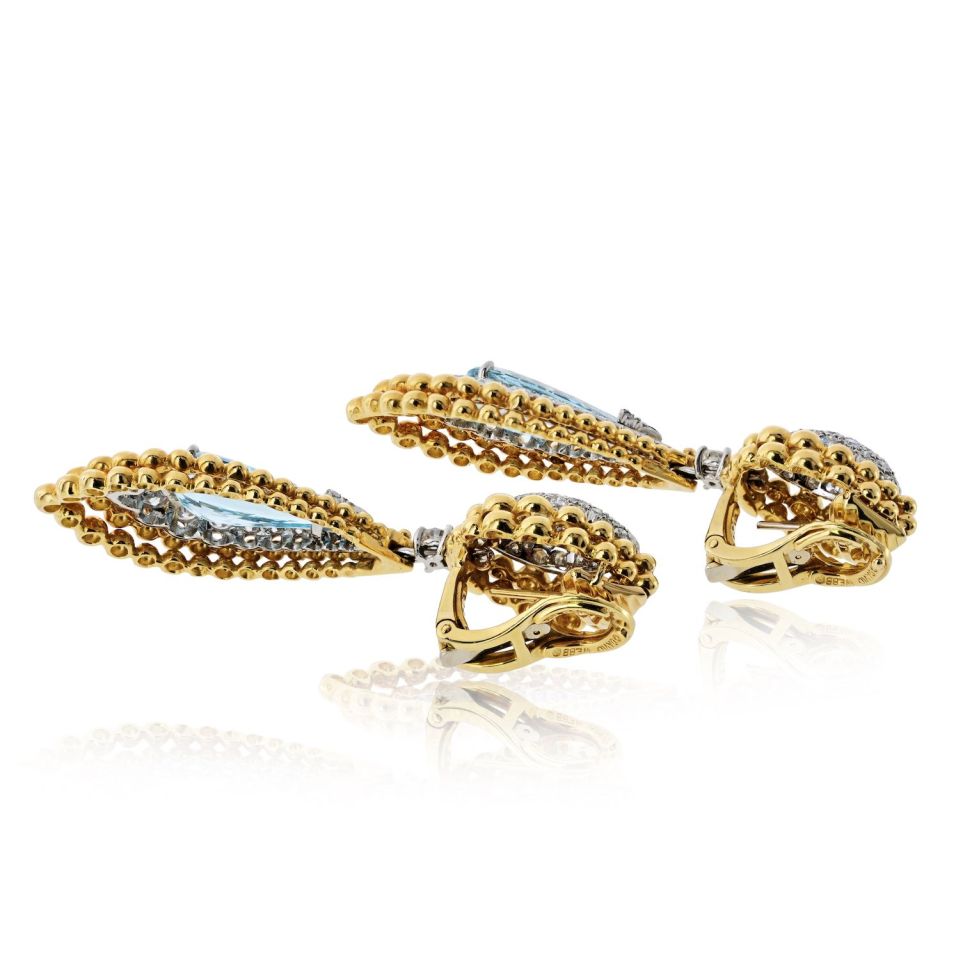 David Webb 18K Yellow Gold 6.00cttw Aquamarine And Diamond Earrings — view 6 — Laura Milman New York