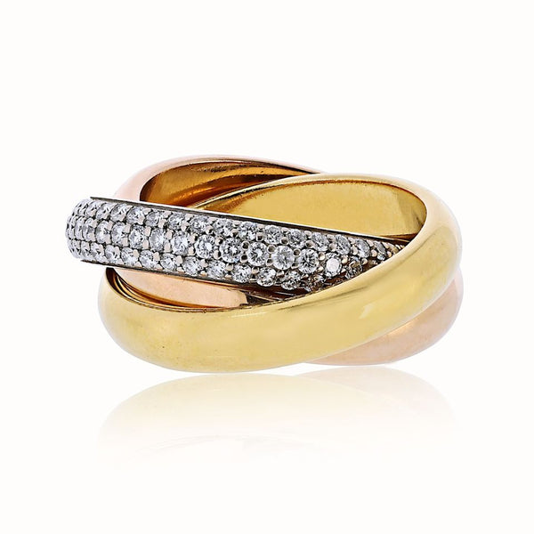 Pre-Owned Cartier Trinity 18K Tri Color Diamond Pave Ring - Cartier Ring