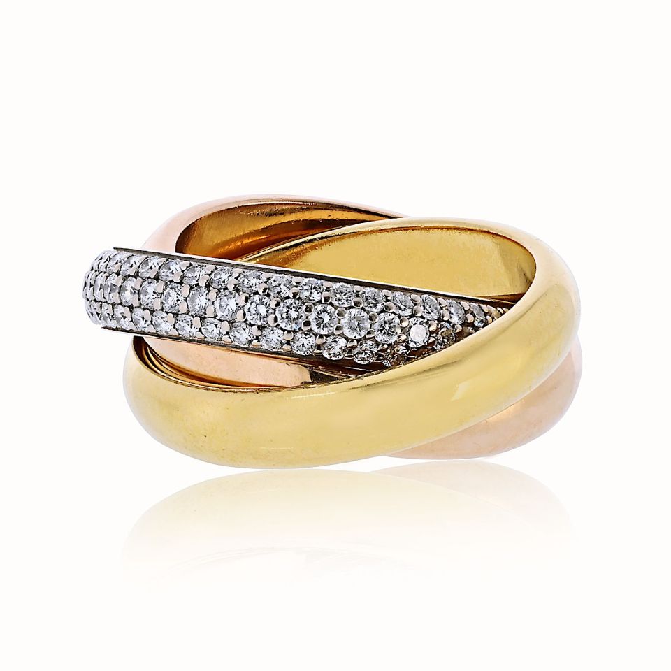 Cartier Trinity 18K Tri Color Diamond Pave Ring — Laura Milman New York