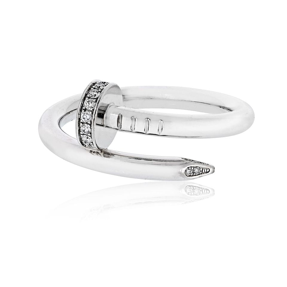 Cartier Juste Un Clou 18K White Gold Diamond Tip Ring — view 2 — Laura Milman New York