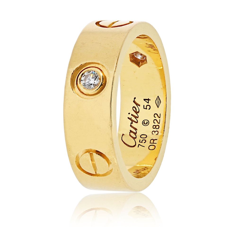 Cartier Love 18K Yellow Gold 3 Diamond, Size 54 Ring — view 2 — Laura Milman New York