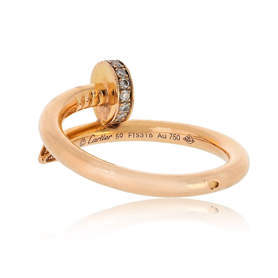 Cartier Juste Un Clou 18K Rose Gold Diamond Ring — view 3 — Laura Milman New York