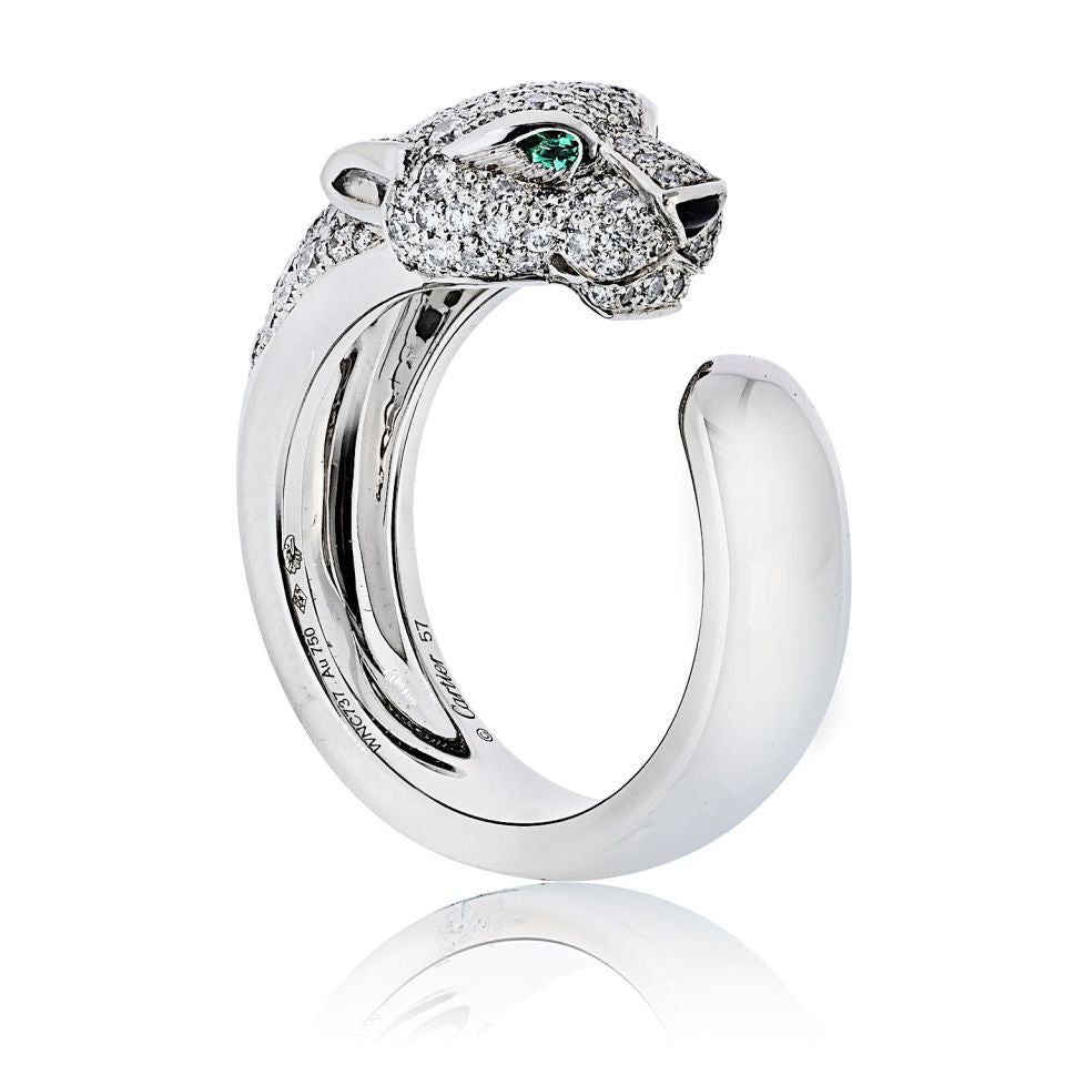 Cartier Panthere 18K White Gold Pave Lakarda Ring — view 2 — Laura Milman New York