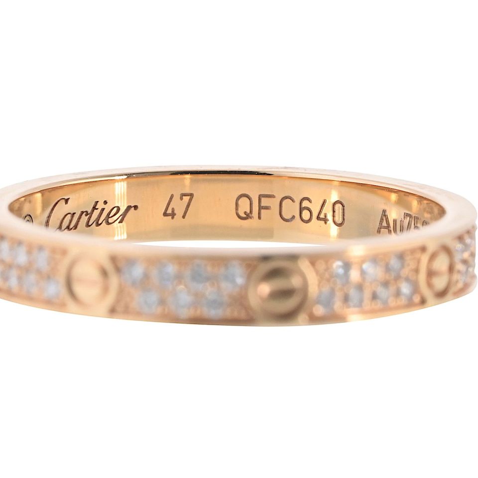 Cartier Love 18K Rose Gold Mini Pave Diamond Ring — view 3 — Laura Milman New York