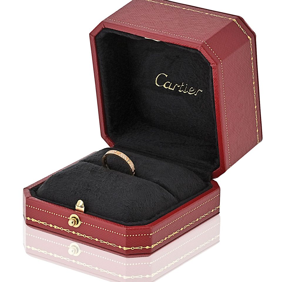Cartier Love 18K Rose Gold Mini Pave Diamond Ring — view 5 — Laura Milman New York