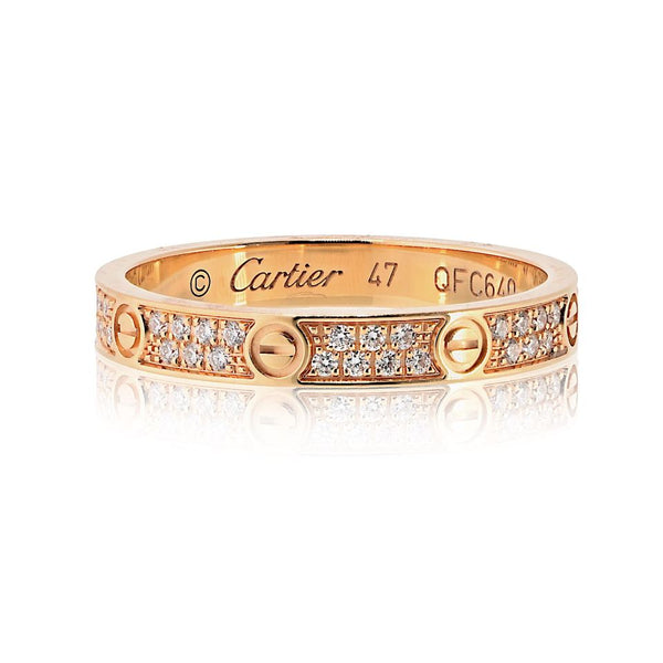 Pre-Owned Cartier Love 18K Rose Gold Mini Pave Diamond Ring - Cartier Ring