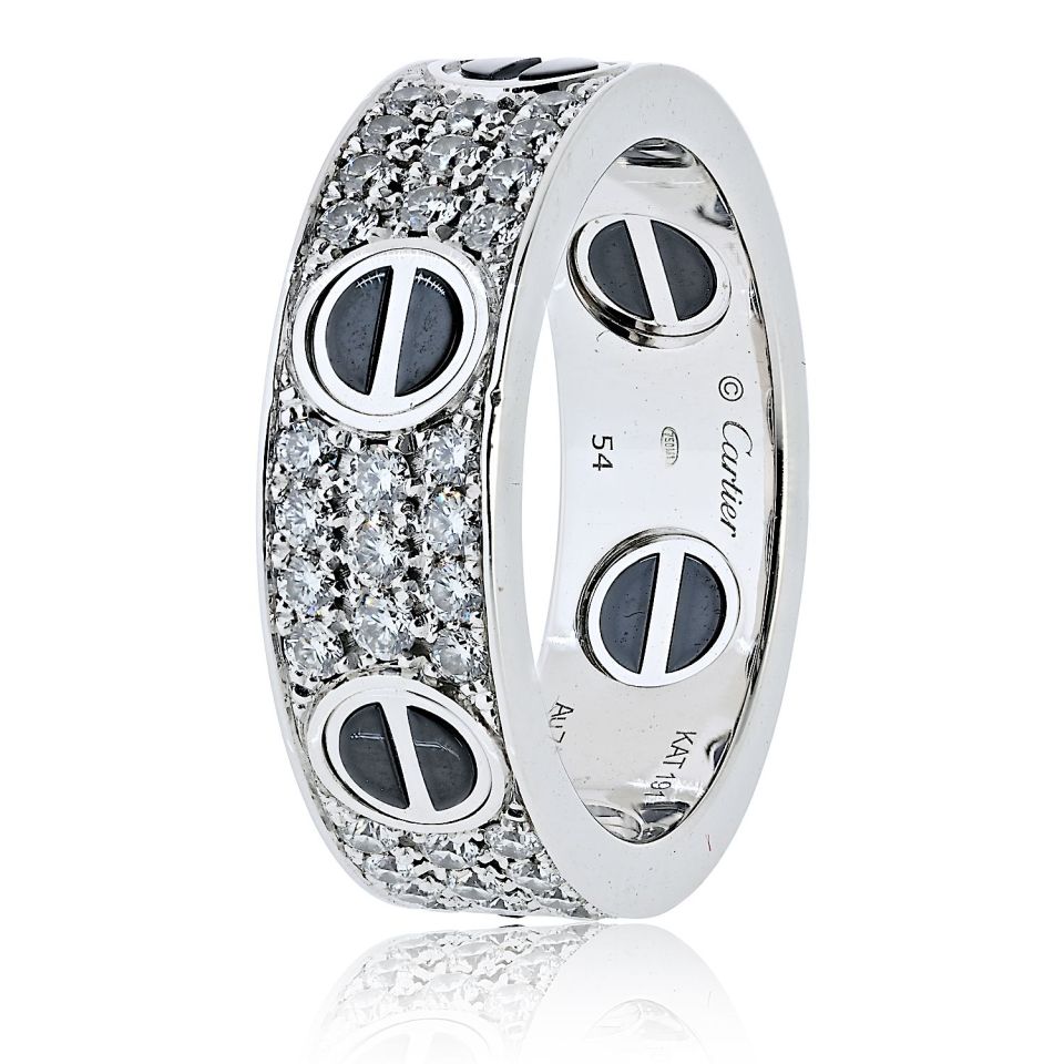 Cartier Love 18K White Gold Black Ceramic Motifs Ring — view 2 — Laura Milman New York