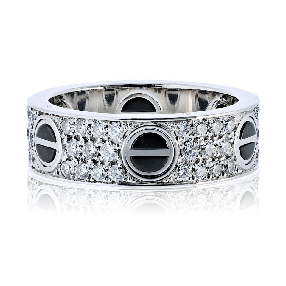 Cartier Love 18K White Gold Black Ceramic Motifs Ring — Laura Milman New York