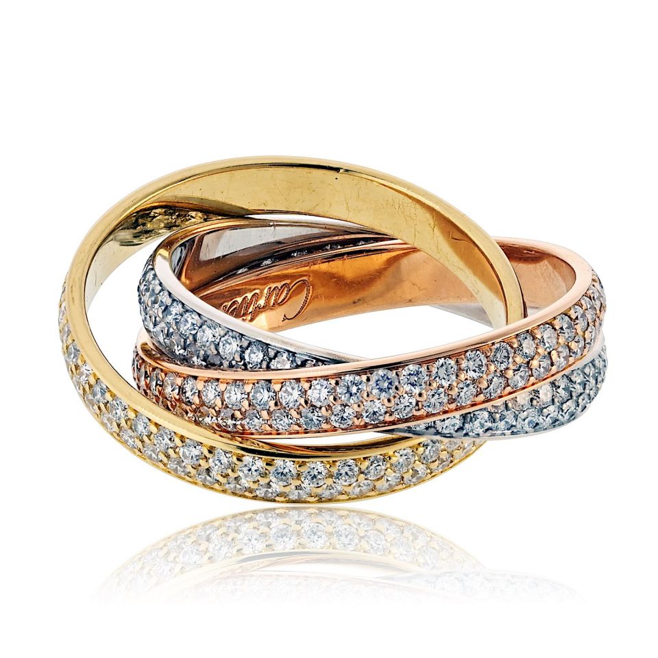 Cartier 18K Tri Color Small Model All Pave Set Ring — view 2 — Laura Milman New York