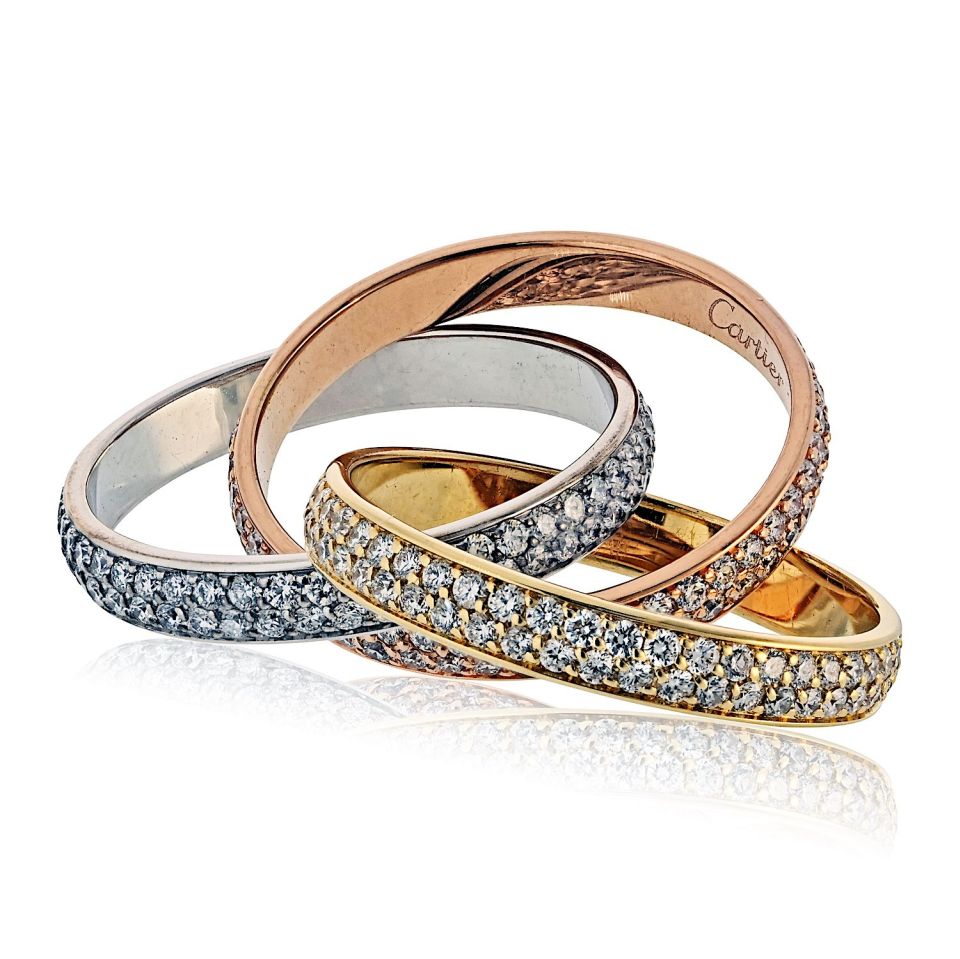 Cartier 18K Tri Color Small Model All Pave Set Ring — view 3 — Laura Milman New York