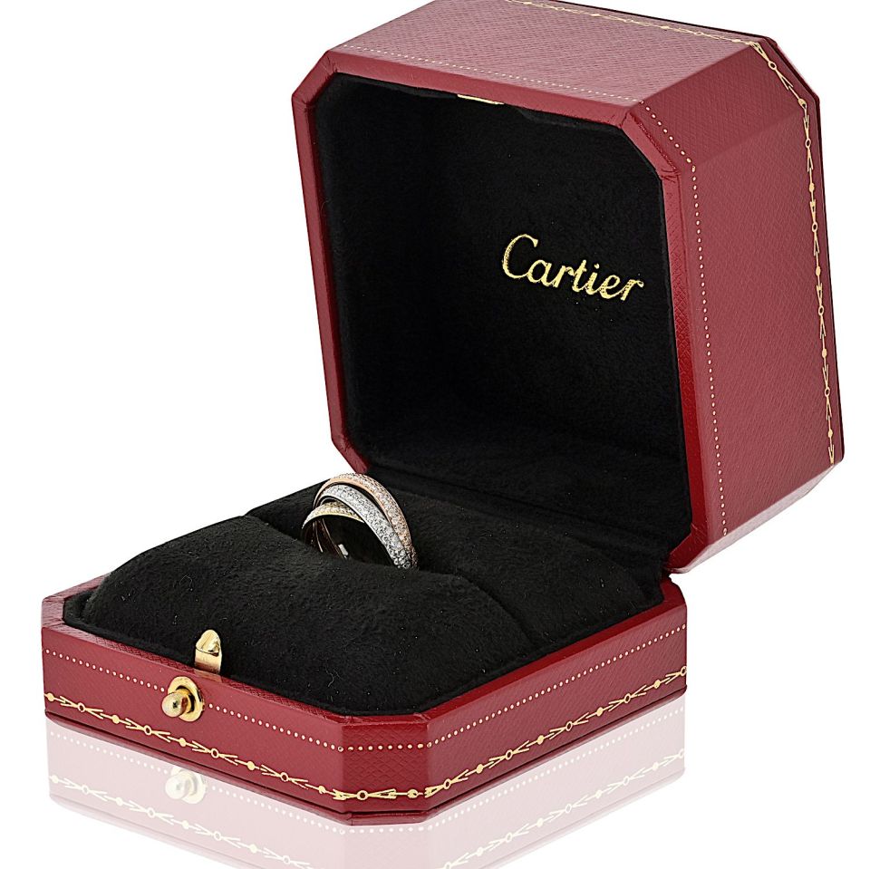Cartier 18K Tri Color Small Model All Pave Set Ring — view 4 — Laura Milman New York