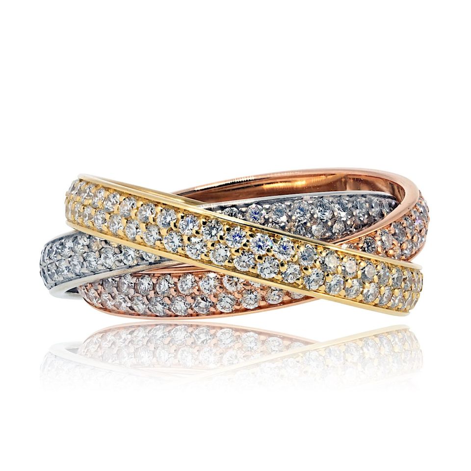 Cartier 18K Tri Color Small Model All Pave Set Ring — Laura Milman New York