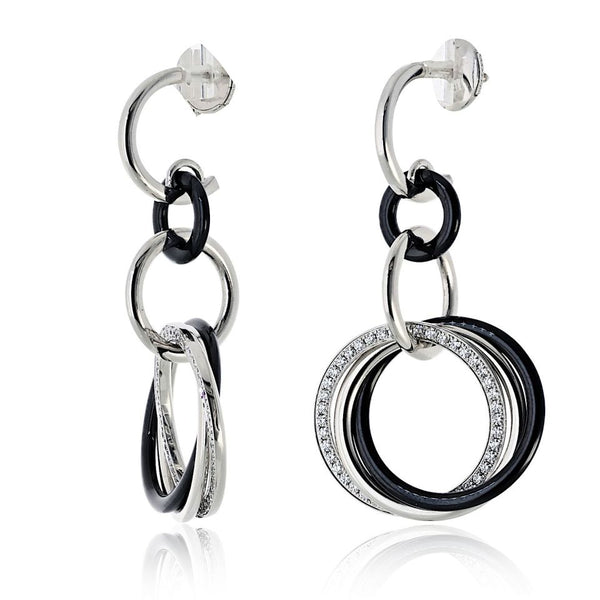Cartier 18K White Gold Trinity Dangle Black Ceramic Diamond Earrings — view 2