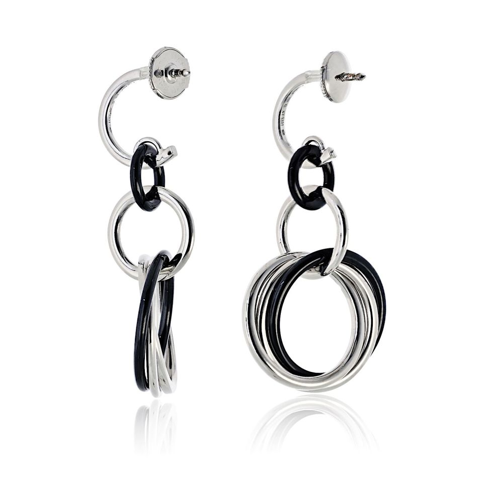 Cartier 18K White Gold Trinity Dangle Black Ceramic Diamond Earrings — view 3 — Laura Milman New York