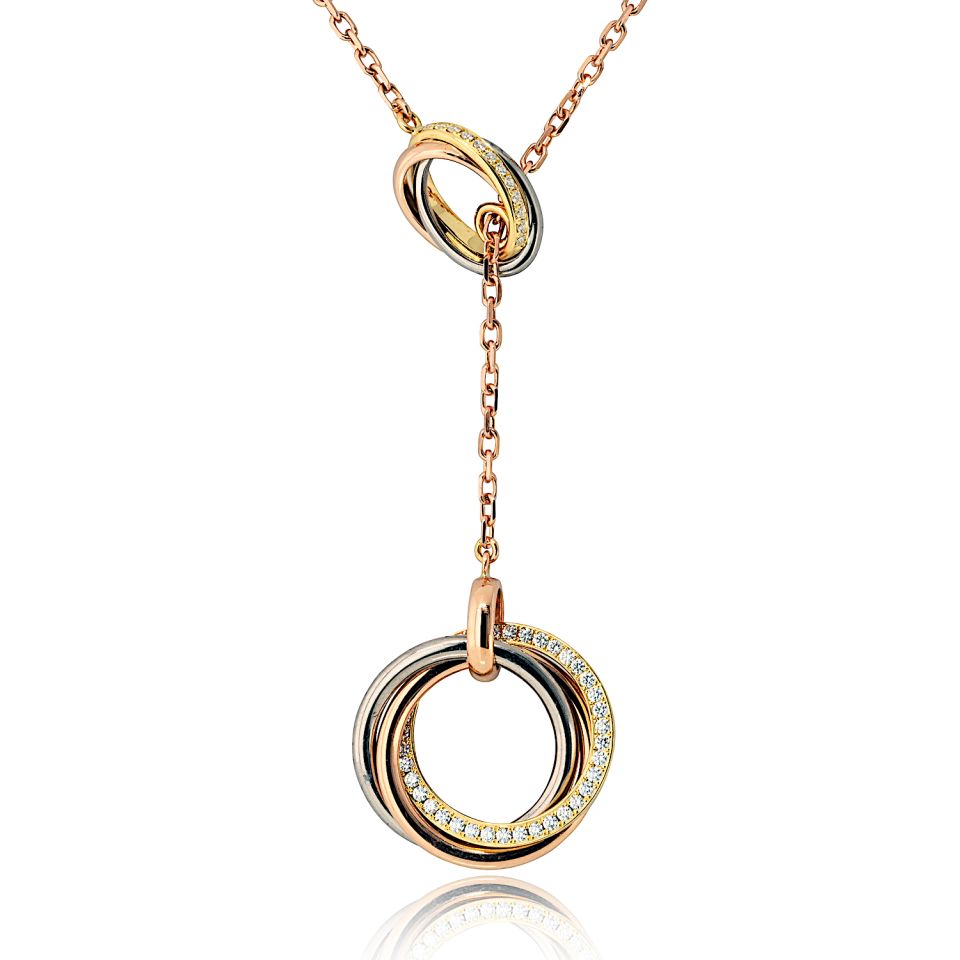 Cartier 18K Tri Color Trinity Diamond Lariat Necklace — view 2 — Laura Milman New York