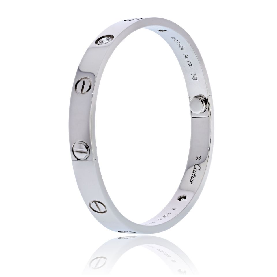 Cartier Love 18K White Gold 4 Diamonds Size17 Box & Papers Bracelet — view 2 — Laura Milman New York